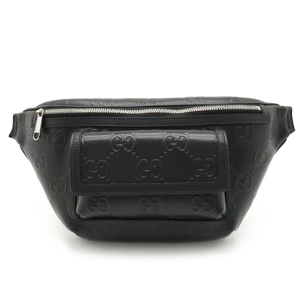 Gucci GG Embossed Punching Leather Waist Body Bag Black